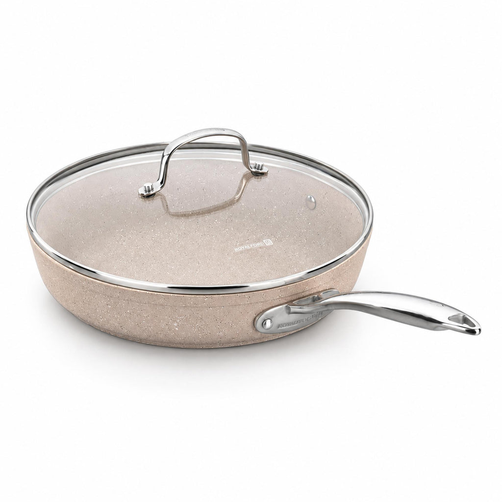 Korkmaz Granita Non Stick Frying Pan With Glass Lid - PFOA Free, Induction Compatible, Made In Turkey