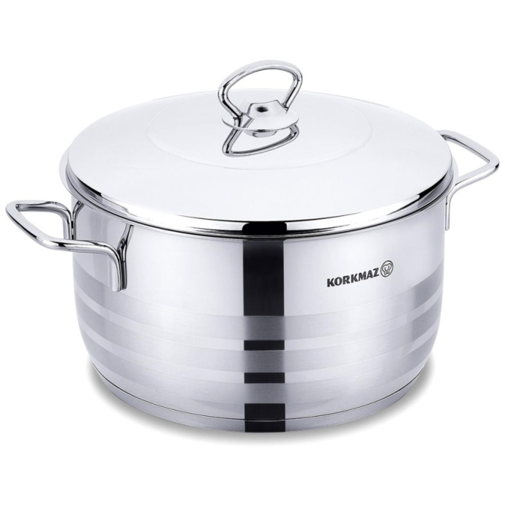 Korkmaz Astra Stainless Steel Stock Pot with Lid - Induction Compatible, Made In Turkey