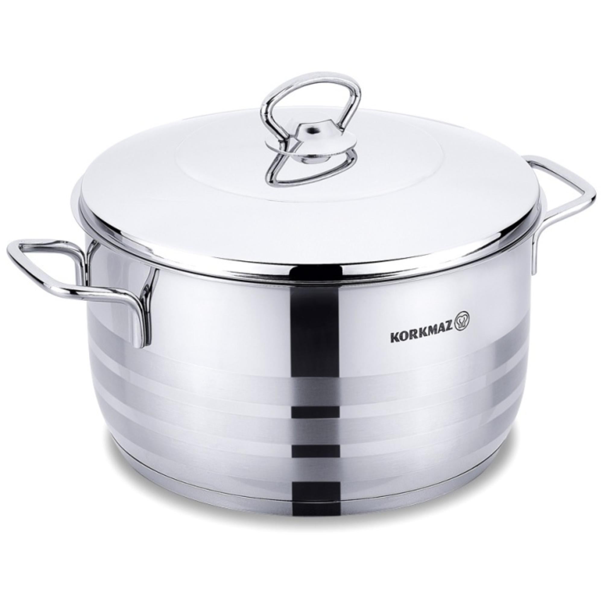 Korkmaz Astra Stainless Steel Stock Pot with Lid - Induction Compatible, Made In Turkey