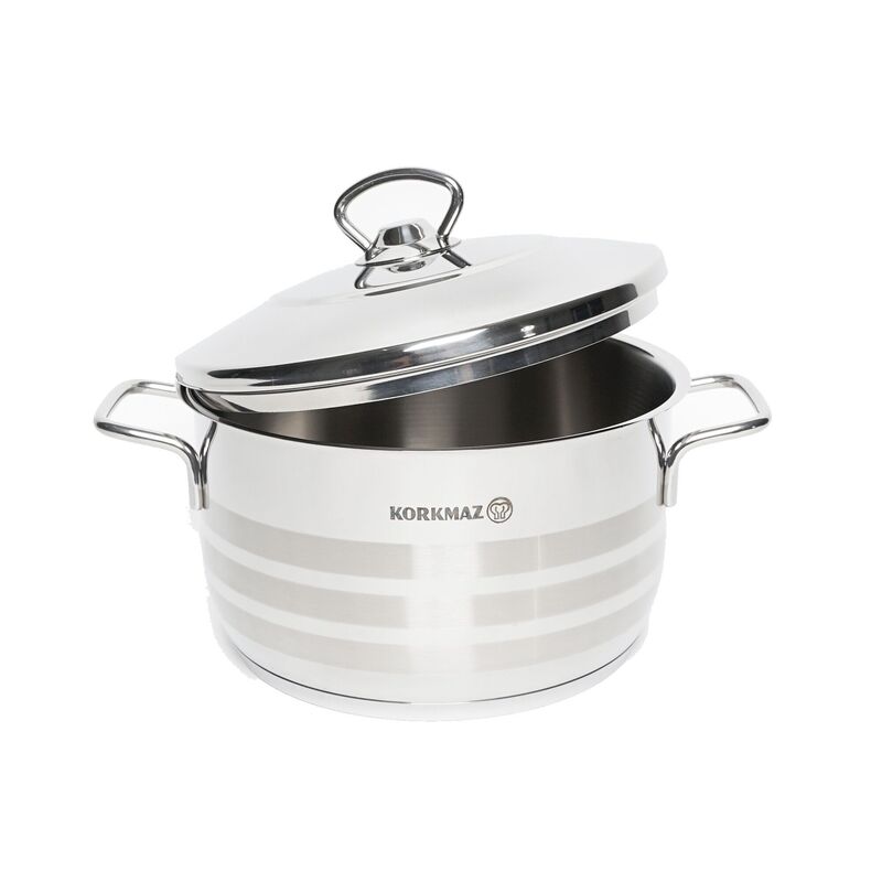 Korkmaz Astra Stainless Steel Stock Pot with Lid - Induction Compatible, Made In Turkey
