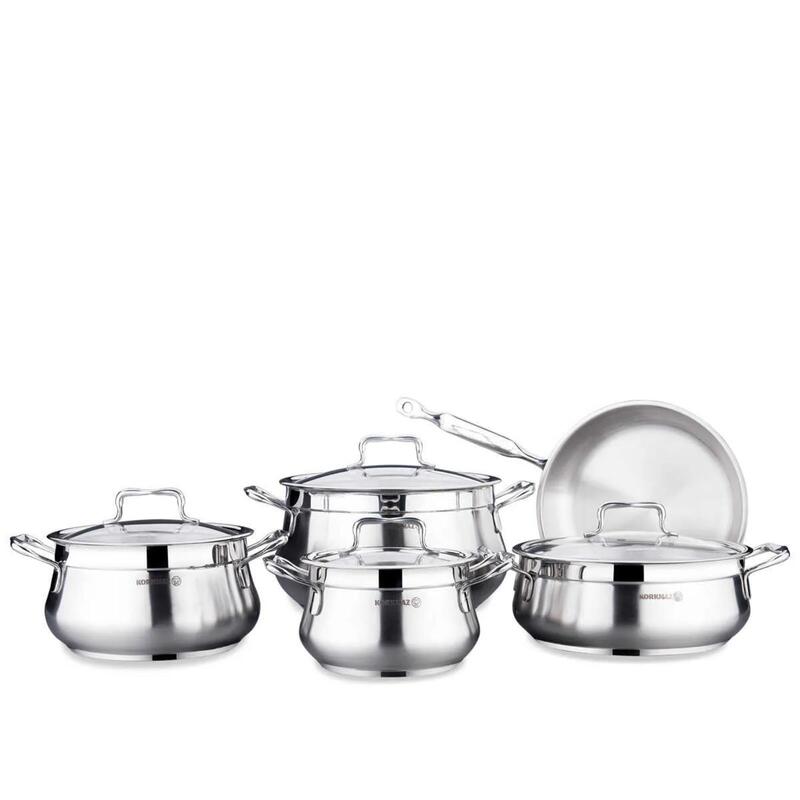 Korkmaz Estima 9-Piece Stainless Steel Cookware Set with Pots and Frying Pan