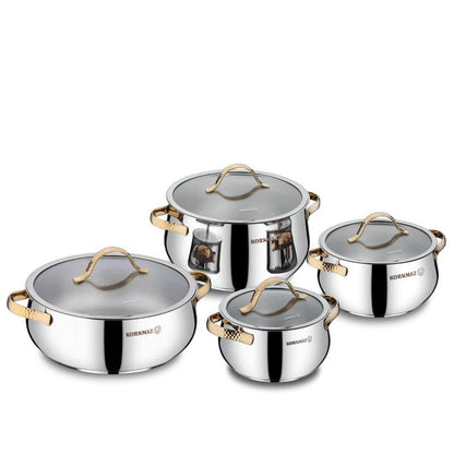 Korkmaz Samara Stainless Steel Cookware Set 8-Piece – Induction Compatible, Durable Cooking Pot Set