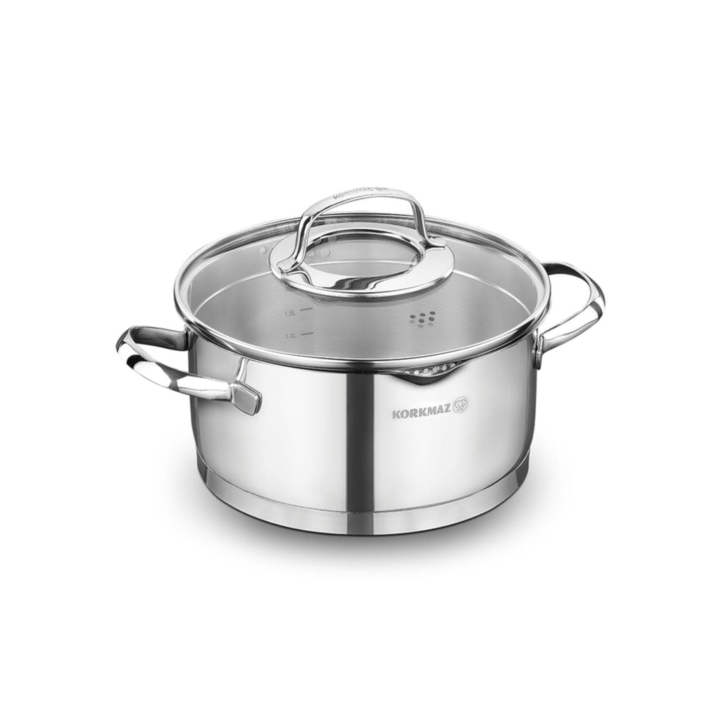 Korkmaz Steama Stainless Steel Stock Pot (Soup Pot) , Induction Compatible, Made in Turkey