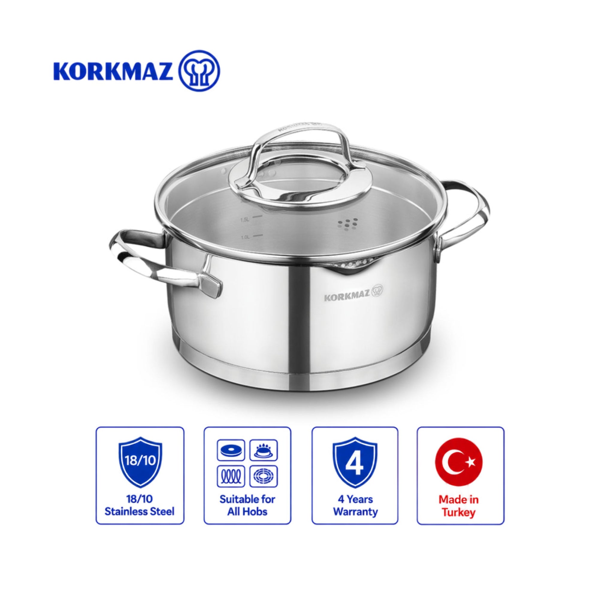 Korkmaz Steama Stainless Steel Stock Pot (Soup Pot) , Induction Compatible, Made in Turkey