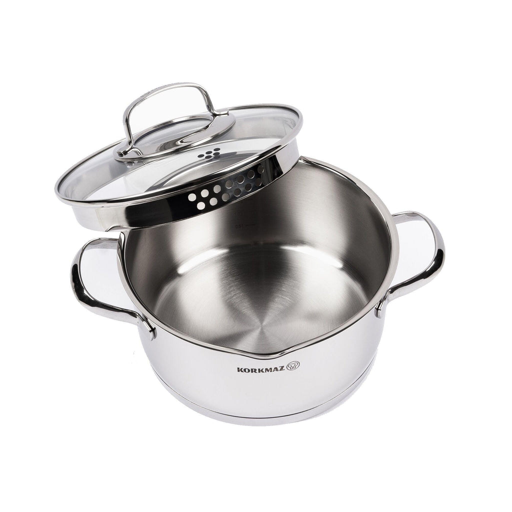 Korkmaz Steama Stainless Steel Stock Pot (Soup Pot) , Induction Compatible, Made in Turkey