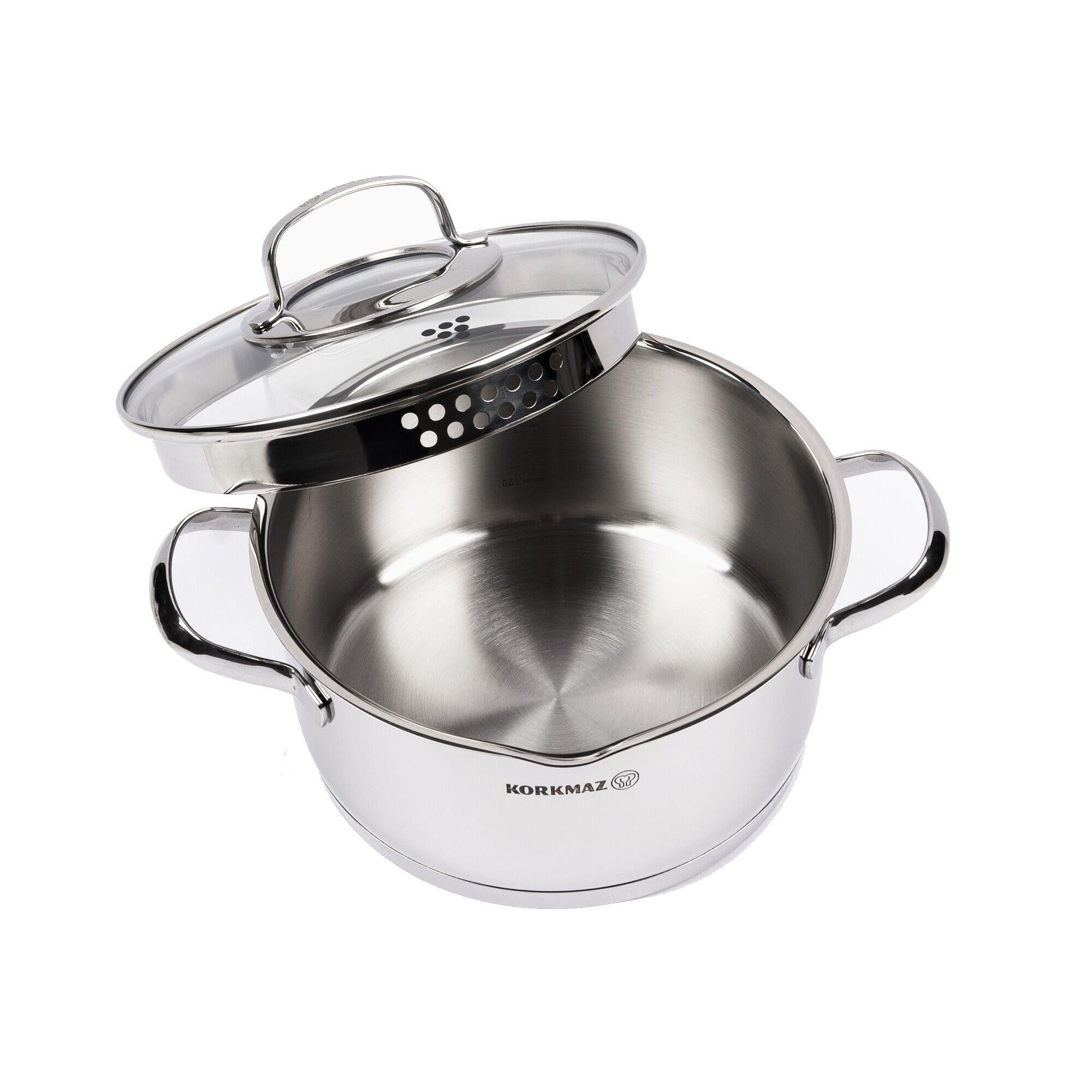 Korkmaz Steama Stainless Steel Stock Pot (Soup Pot) , Induction Compatible, Made in Turkey
