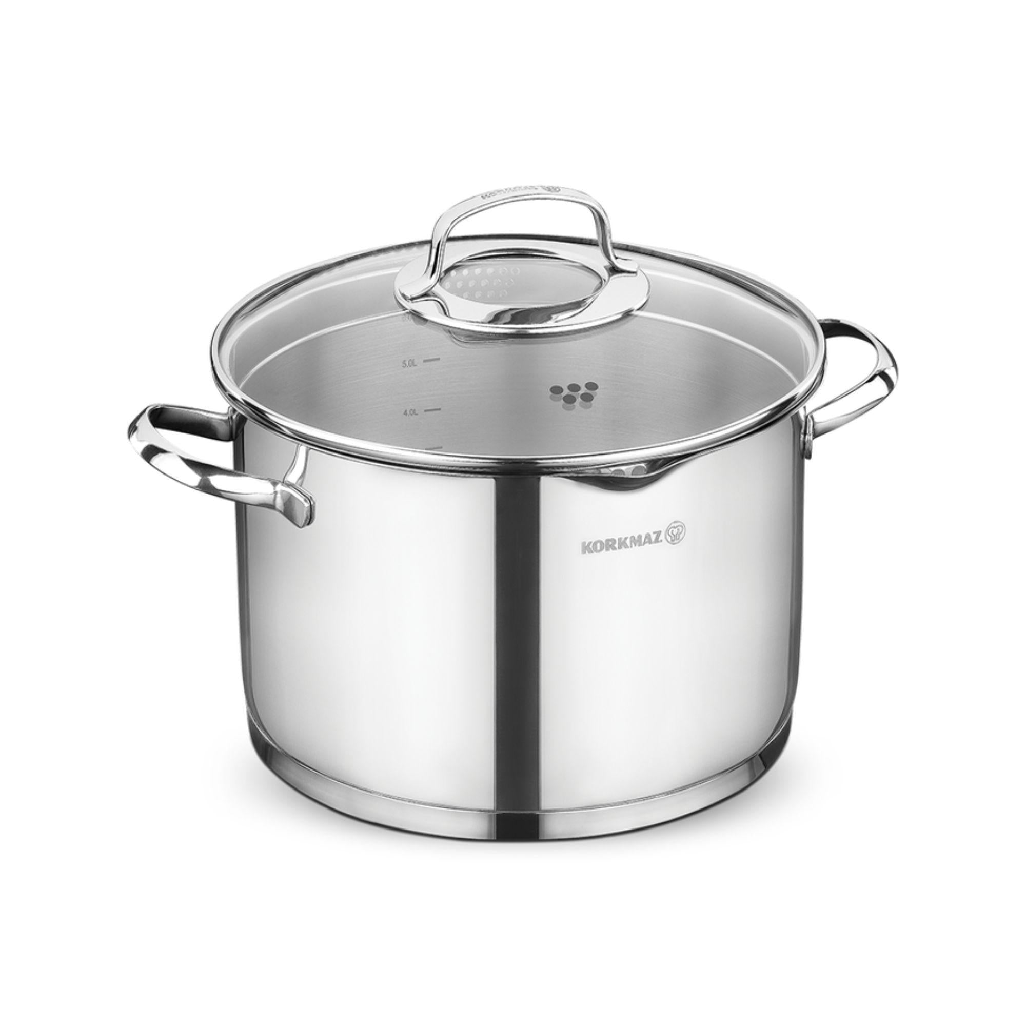 Korkmaz Steama Stainless Steel Stock Pot (Soup Pot) , Induction Compatible, Made in Turkey