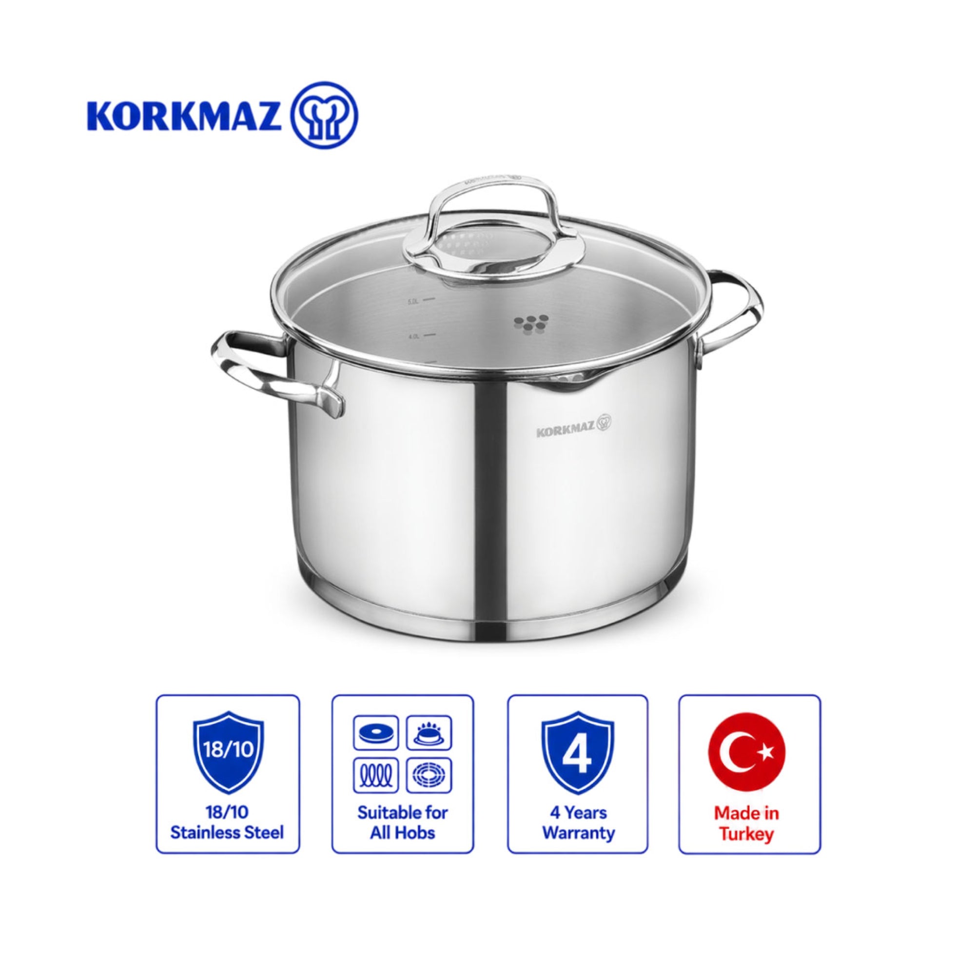 Korkmaz Steama Stainless Steel Stock Pot (Soup Pot) , Induction Compatible, Made in Turkey