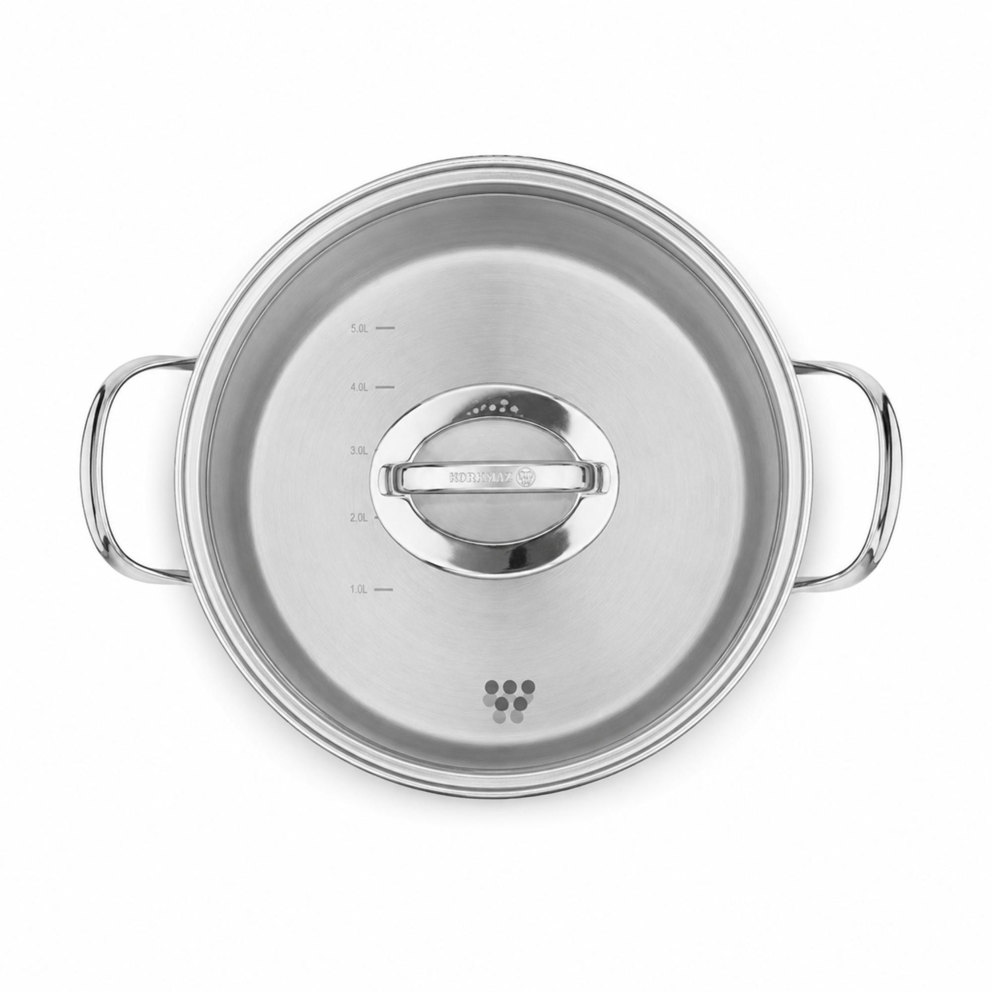 Korkmaz Steama Stainless Steel Stock Pot (Soup Pot) , Induction Compatible, Made in Turkey