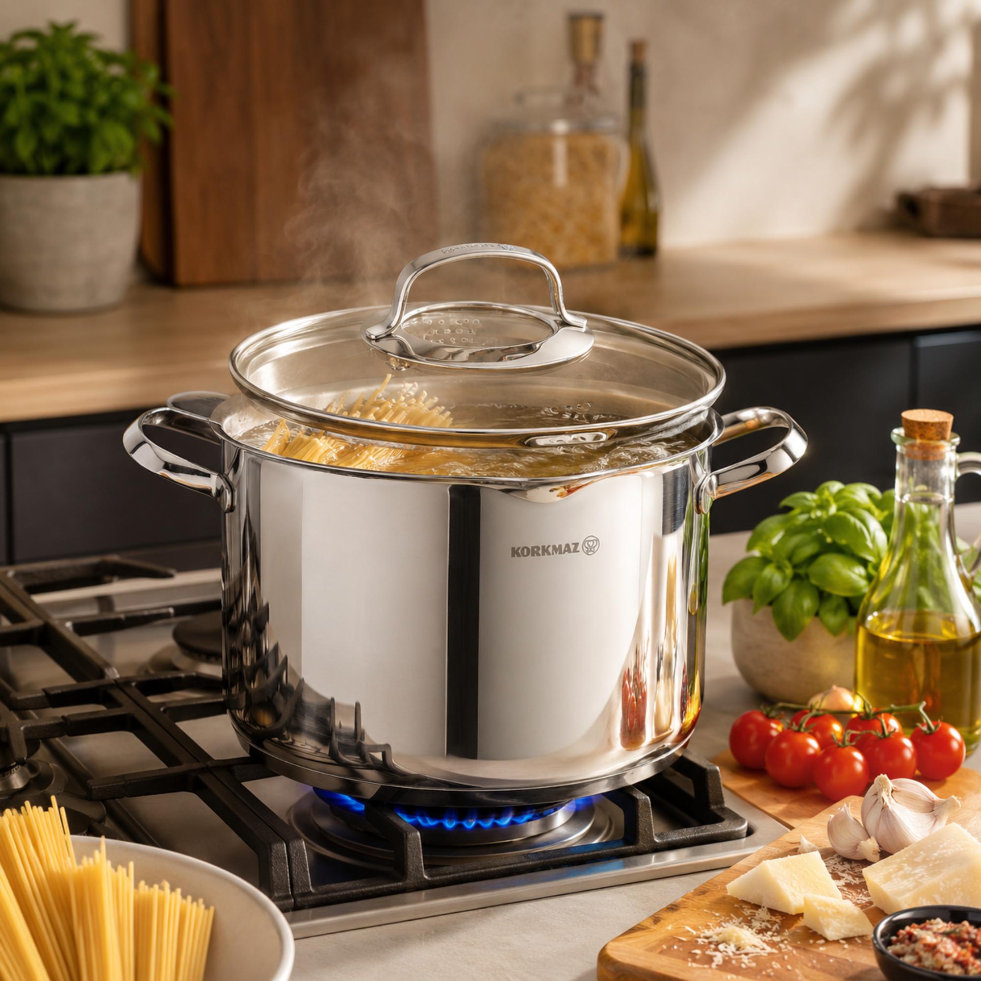 Korkmaz Steama Stainless Steel Stock Pot (Soup Pot) , Induction Compatible, Made in Turkey