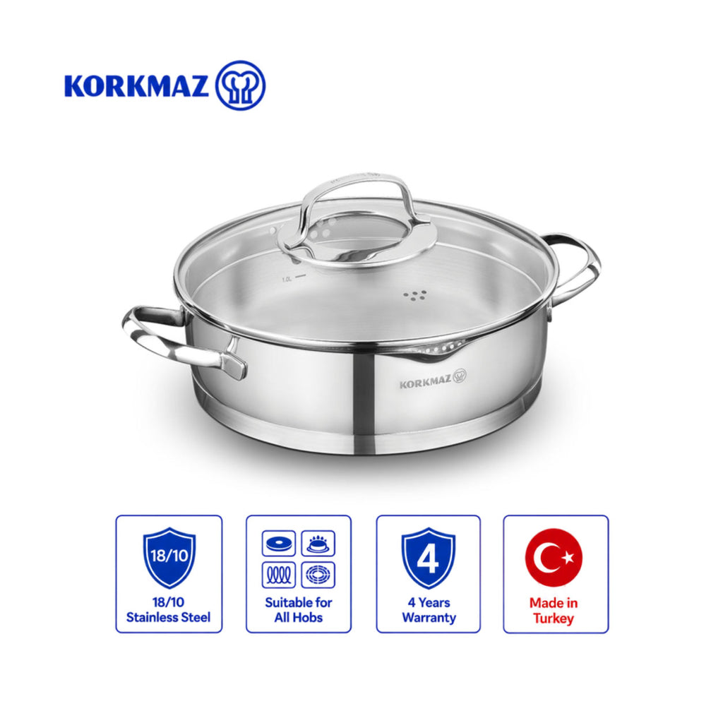 Korkmaz Steama Stainless Steel Stock Pot (Soup Pot) , Induction Compatible, Made in Turkey