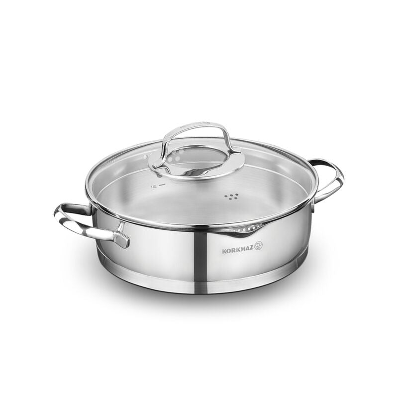 Korkmaz Steama Stainless Steel Stock Pot (Soup Pot) , Induction Compatible, Made in Turkey