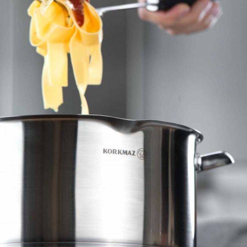 Korkmaz Steama Stainless Steel Stock Pot (Soup Pot) , Induction Compatible, Made in Turkey