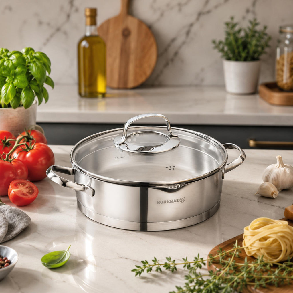 Korkmaz Steama Stainless Steel Stock Pot (Soup Pot) , Induction Compatible, Made in Turkey
