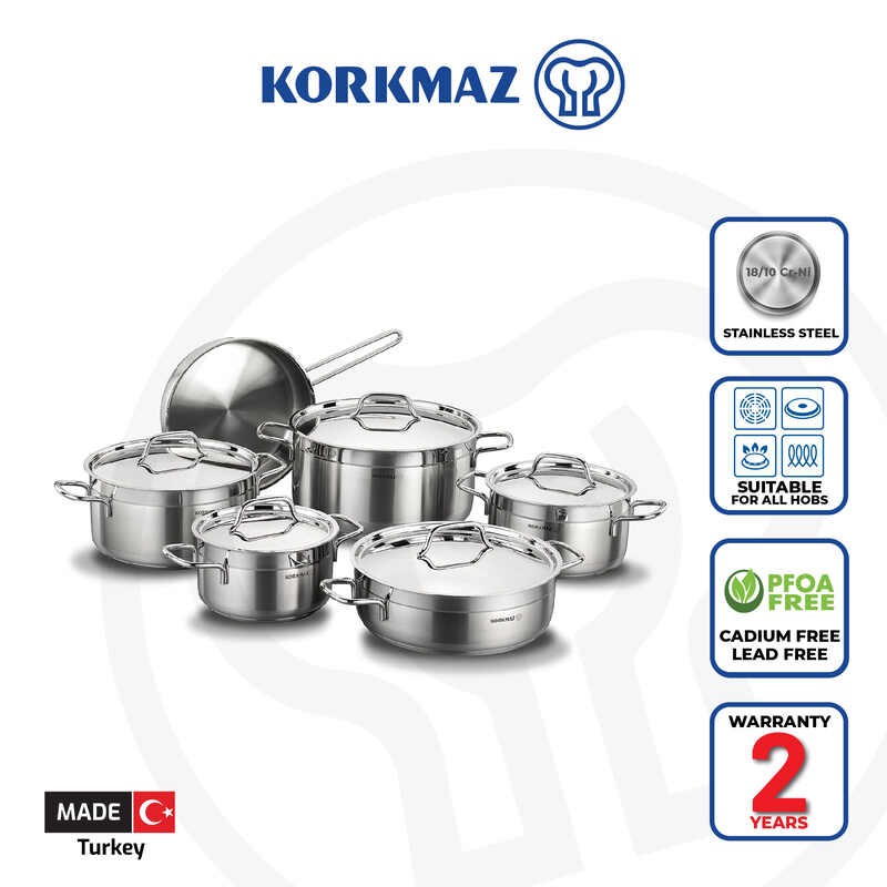 Korkmaz Alfa Stainless Steel 10 Piece Cookware Set - Made in Turkey, Induction Compatible