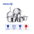 Korkmaz Alfa Plus 10-Piece 18/10 Stainless Steel Cookware Set with Steamer & Frying Pan