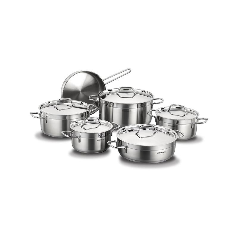 Korkmaz Alfa Plus 10-Piece 18/10 Stainless Steel Cookware Set with Steamer & Frying Pan
