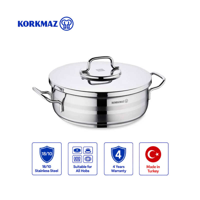 Korkmaz Astra2 24cm Stainless Steel Casserole Pot, 3.5L Induction Cooking Pot with Lid