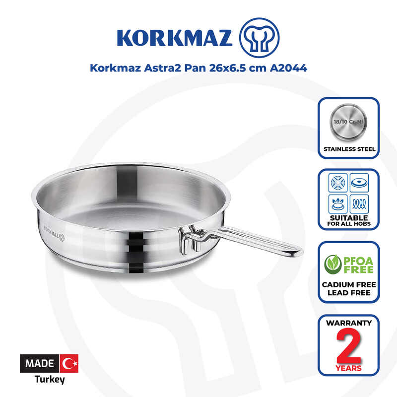 Korkmaz Astra Stainless Steel Frying Pan - Induction Compatible, Made In Turkey