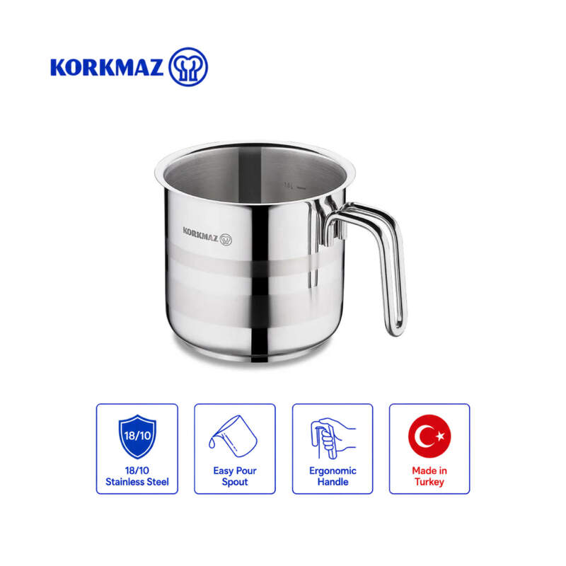 Korkmaz Stainless Steel Milk Pot 2L Induction Compatible – 14 x 14 cm
