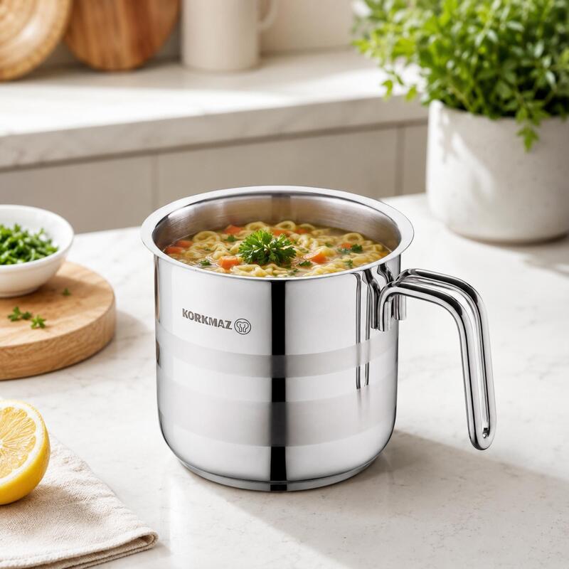 Korkmaz Stainless Steel Milk Pot 2L Induction Compatible – 14 x 14 cm