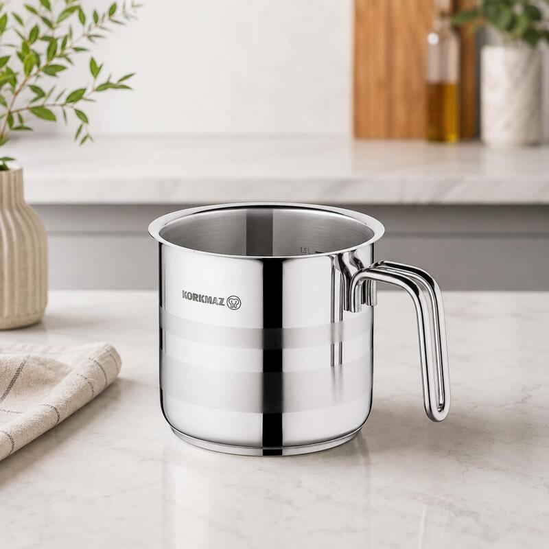 Korkmaz Stainless Steel Milk Pot 2L Induction Compatible – 14 x 14 cm