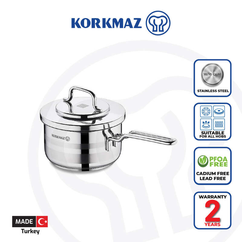 Korkmaz Astra2 Stainless Steel Saucepan with Lid - 16x9cm