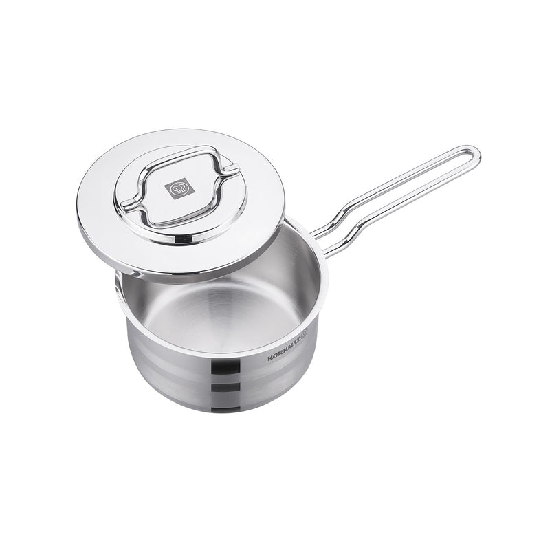 Korkmaz Astra2 Stainless Steel Saucepan with Lid - 16x9cm