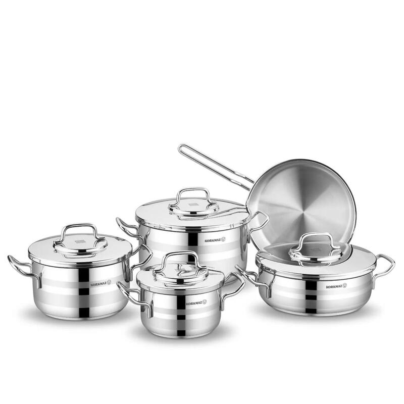 Korkmaz Astra2 9-Piece Stainless Steel Cookware Set Induction Compatible