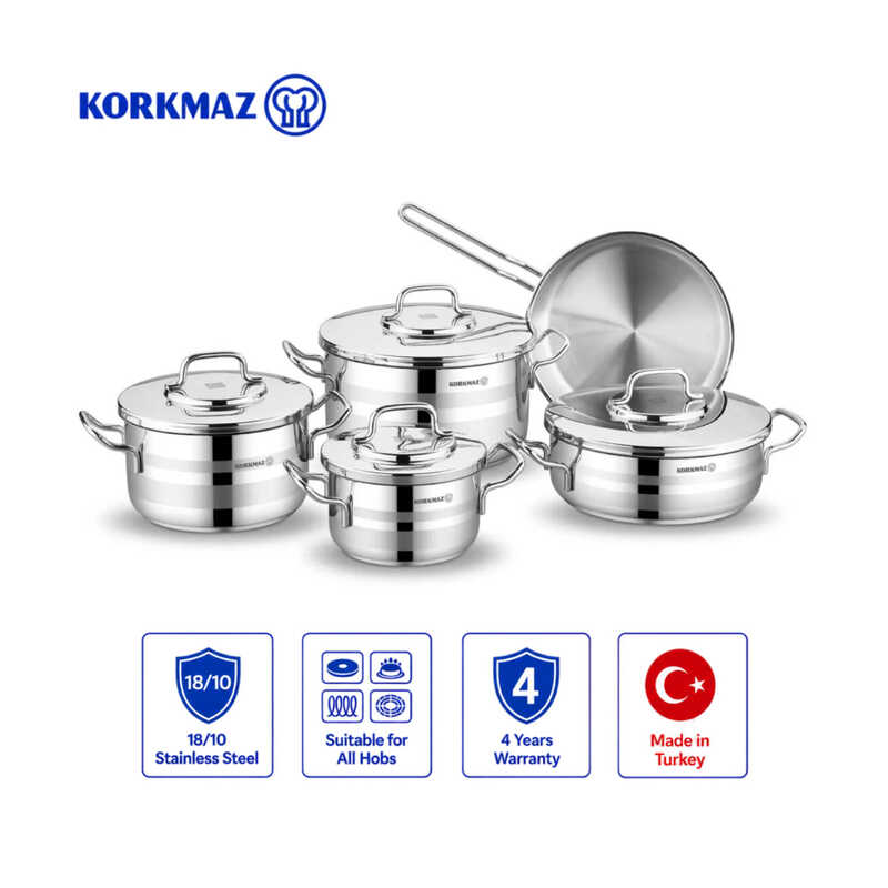 Korkmaz Astra2 9-Piece Stainless Steel Cookware Set Induction Compatible
