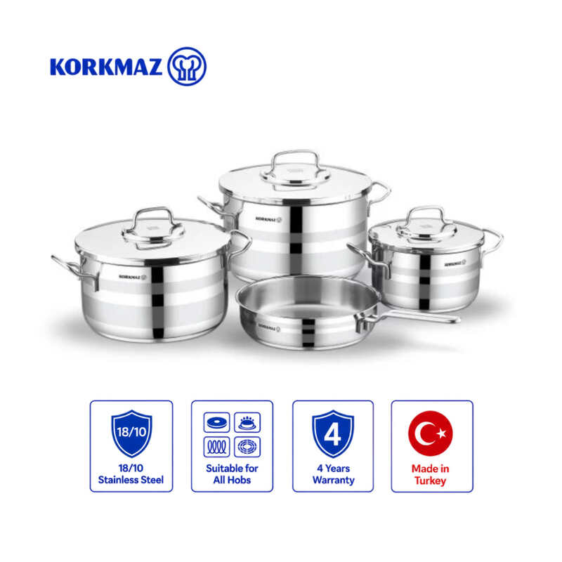 Korkmaz Astron 7-Piece Stainless Steel Cookware Set Induction Compatible