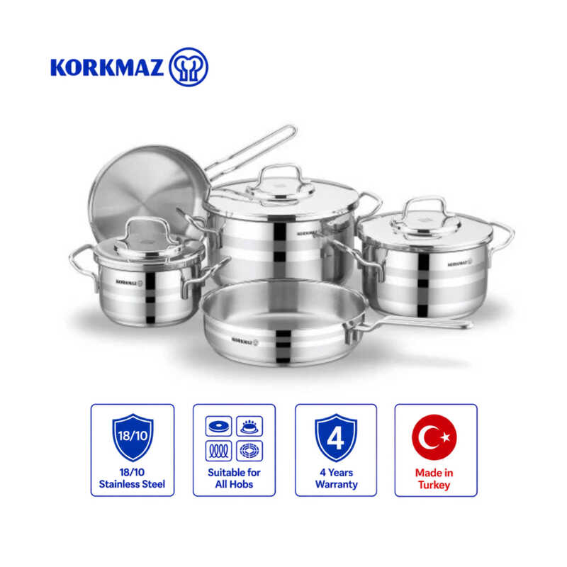 Korkmaz Astron 8-Piece Stainless Steel Cookware Set Induction Compatible