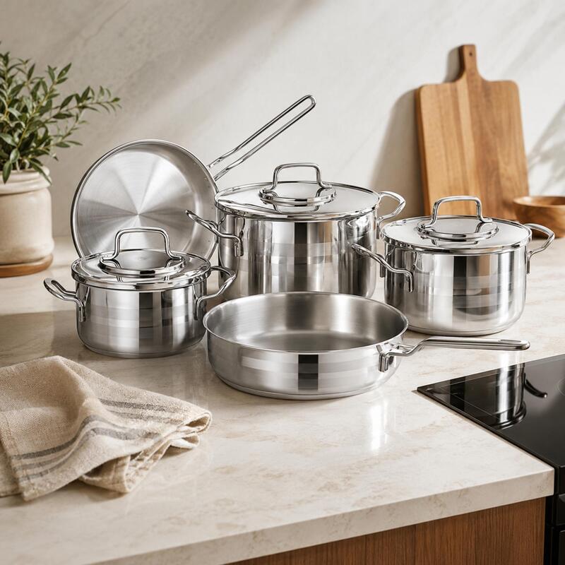 Korkmaz Astron 8-Piece Stainless Steel Cookware Set Induction Compatible