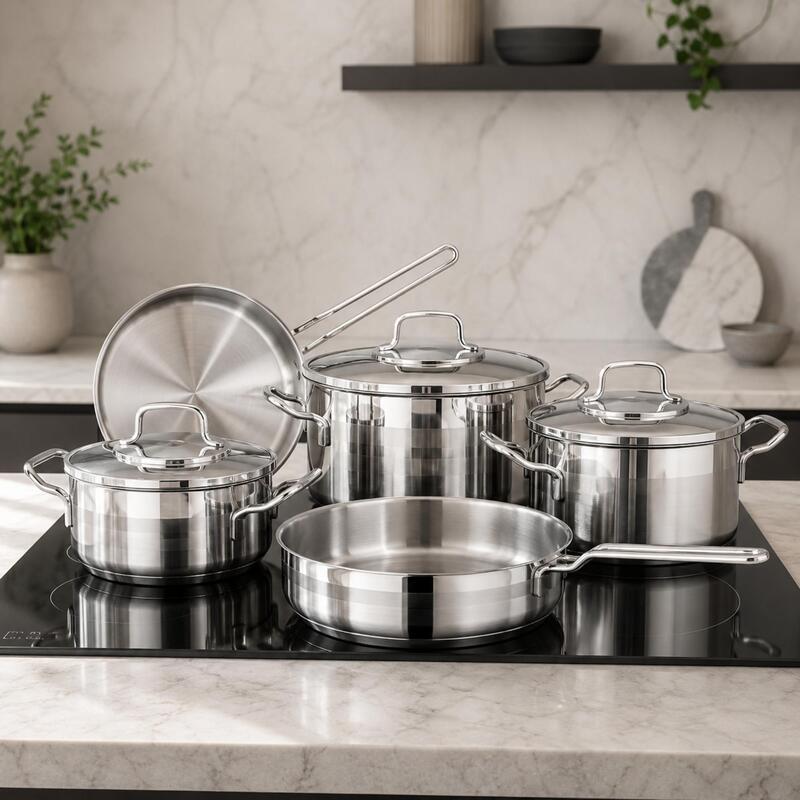 Korkmaz Astron 8-Piece Stainless Steel Cookware Set Induction Compatible