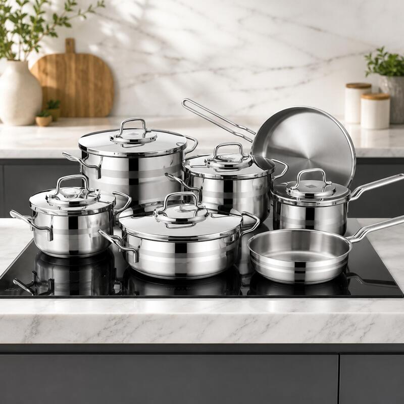 Korkmaz Astron 12-Piece Stainless Steel Cookware Set Induction Compatible