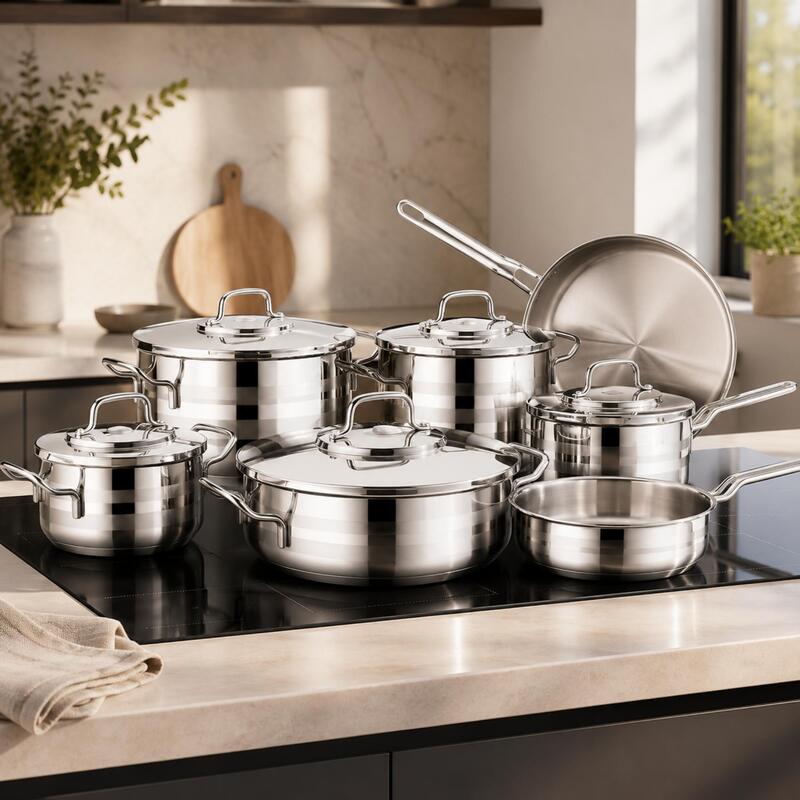 Korkmaz Astron 12-Piece Stainless Steel Cookware Set Induction Compatible
