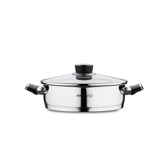 Korkmaz Pera Stainless Steel Cooking Pot with Glass Lid - Made in Turkey, Induction Compatible