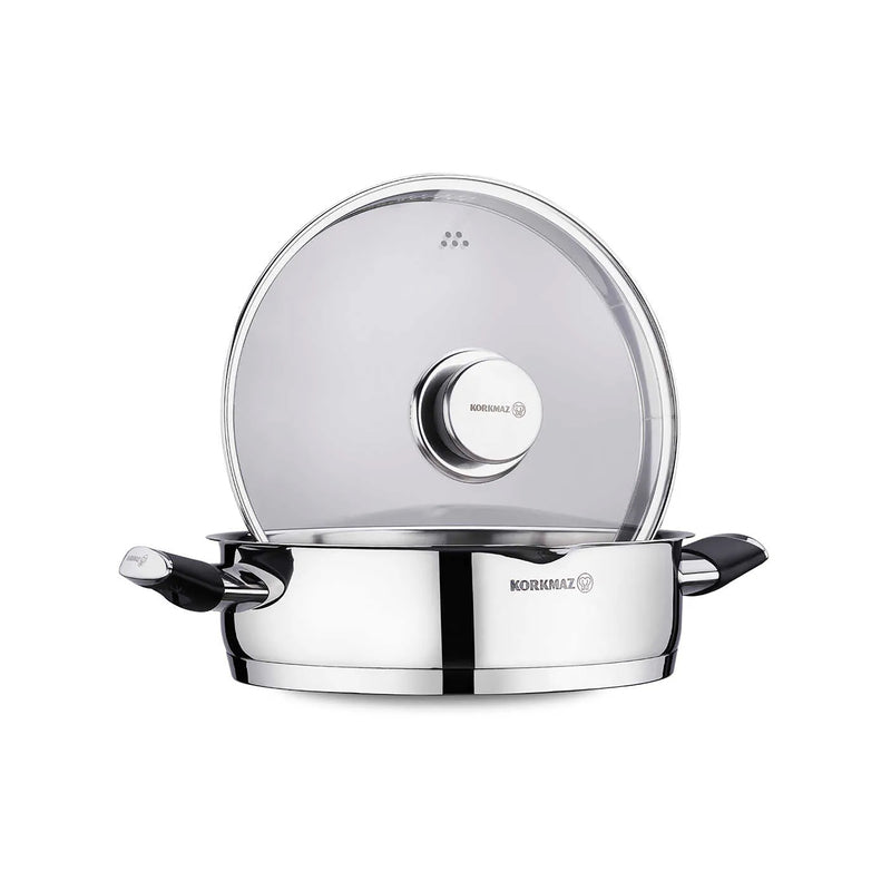 Korkmaz Pera Stainless Steel Cooking Pot with Glass Lid - Made in Turkey, Induction Compatible