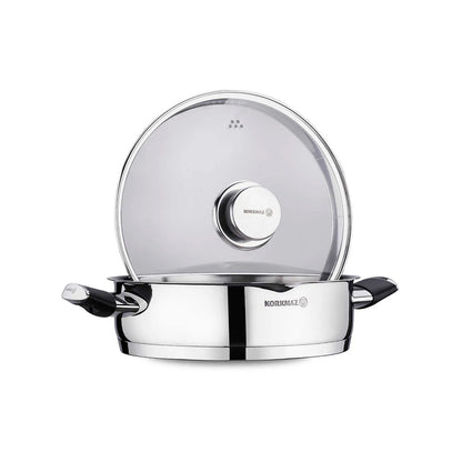Korkmaz Pera Stainless Steel Cooking Pot with Glass Lid - Made in Turkey, Induction Compatible