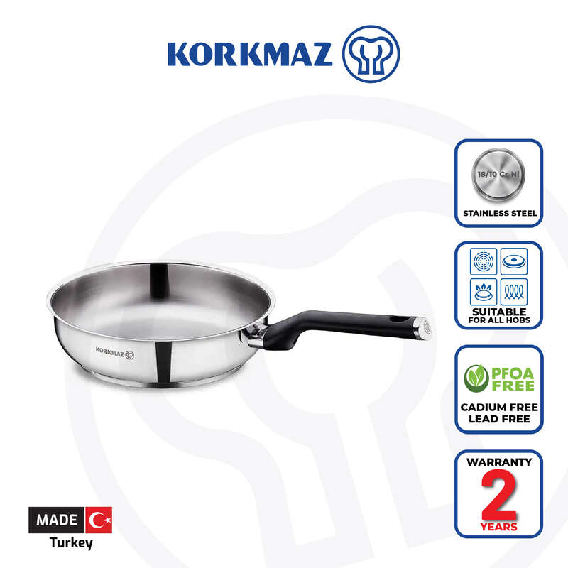 Korkmaz Pera Stainless Steel Frying Pan - Made in Turkey, Induction Compatible