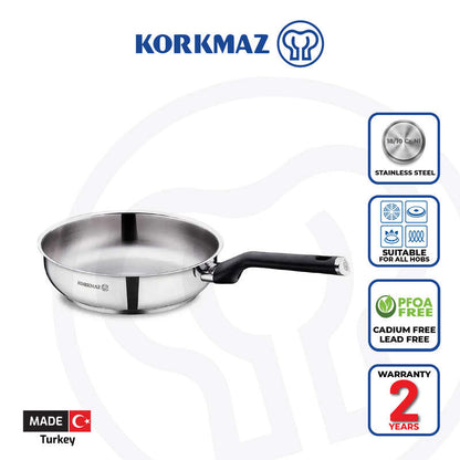 Korkmaz Pera Stainless Steel Frying Pan - Made in Turkey, Induction Compatible