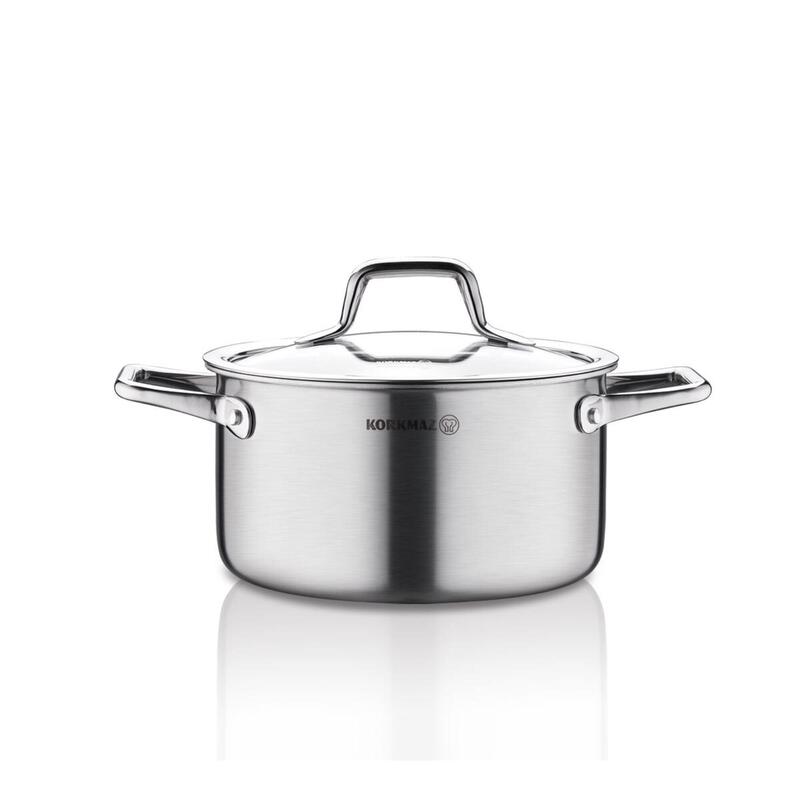 Korkmaz Tria Stainless Steel Pot with Glass Lid – 16cm 1.8L