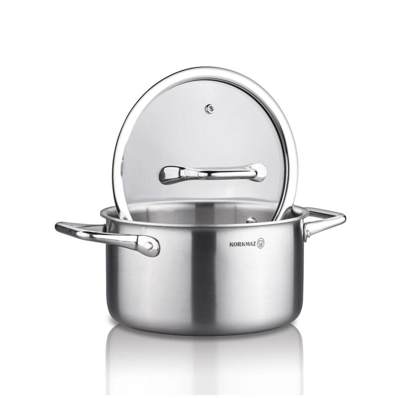 Korkmaz Tria Stainless Steel Pot with Glass Lid – 16cm 1.8L