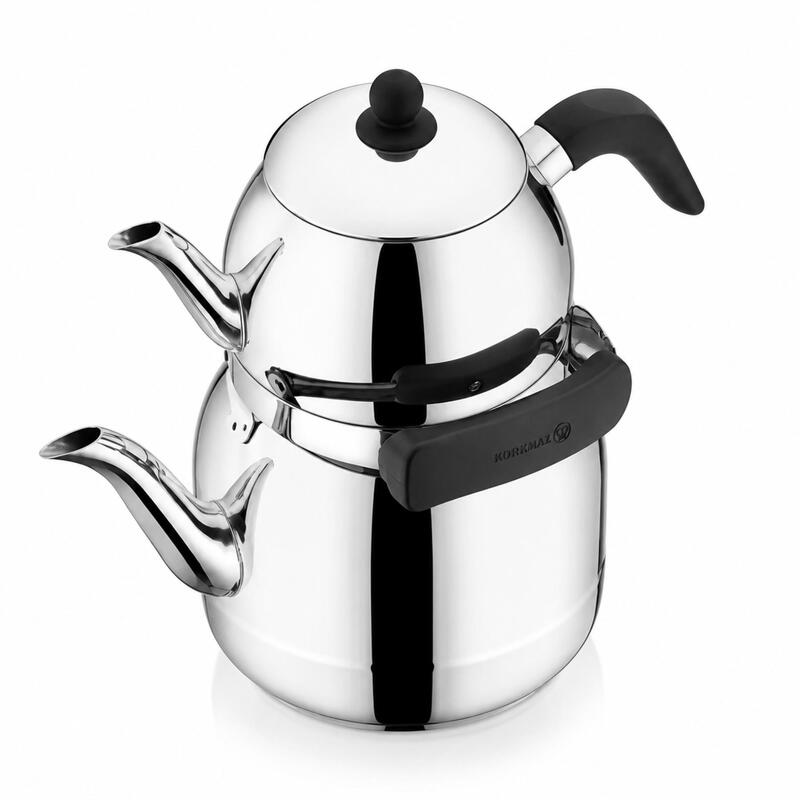 Korkmaz Ornella 18/10 Stainless Steel Turkish Teapot Set 1.3L + 3.5L, Induction Compatible