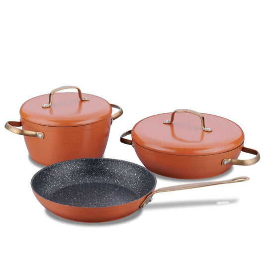 Korkmaz Vintage Pots and Pans Set Nonstick, Green Granite Kitchen Cookware Sets, 5 Pcs Non Stick Cooking Set w/ Frying Pans & Casserole (PFOS , PFOA Free)