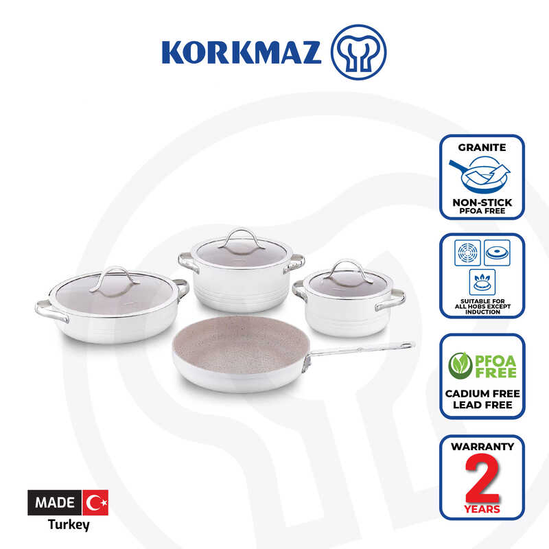 Korkmaz Linea Rosagold 7-Piece Non Stick Cookware Set with Glass Lid - Gas Stove Compatible, PFOA Free, Made In Turkey