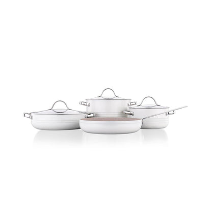 Korkmaz Linea Rosagold 7-Piece Non Stick Cookware Set with Glass Lid - Gas Stove Compatible, PFOA Free, Made In Turkey