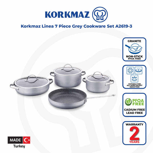 Korkmaz Linea Rosagold 7-Piece Non Stick Cookware Set with Glass Lid - Gas Stove Compatible, PFOA Free, Made In Turkey