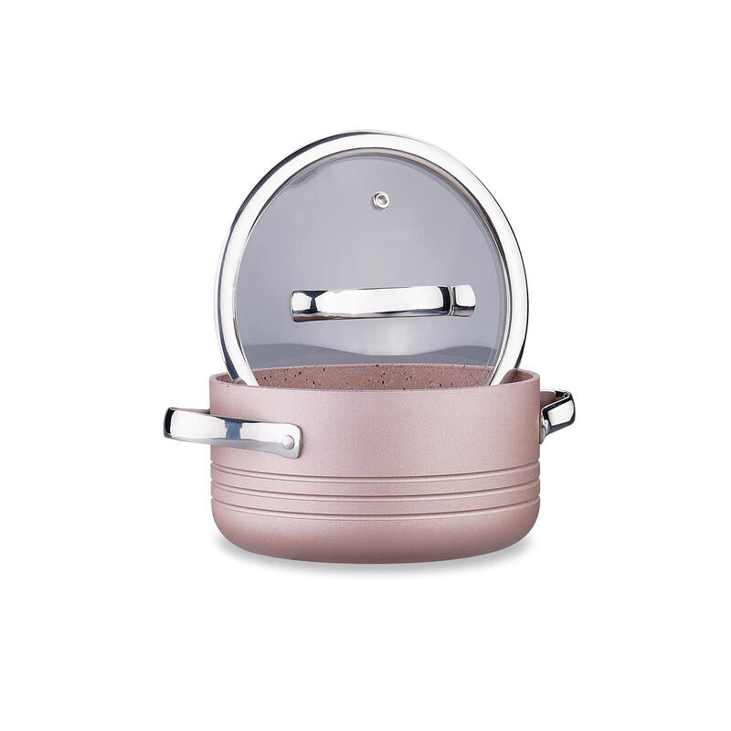 Korkmaz Linea Rosagold 7-Piece Non Stick Cookware Set with Glass Lid - Gas Stove Compatible, PFOA Free, Made In Turkey