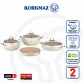 Korkmaz Mondea 7 Piece Non-Stick Cookware Set - Stock Pot Set with Frying Pan, Made in Turkey